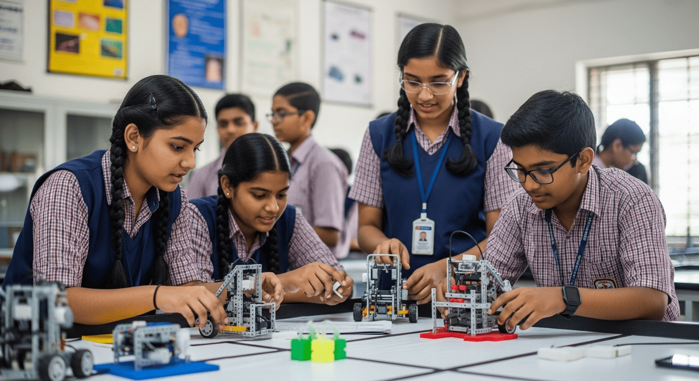 A modern robotics lab with a robotic arm